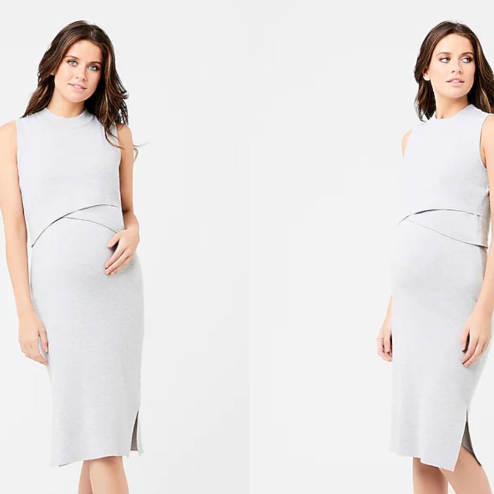 Ripe Maternity Layered Knit Nursing Dress - GRAY/SILVER